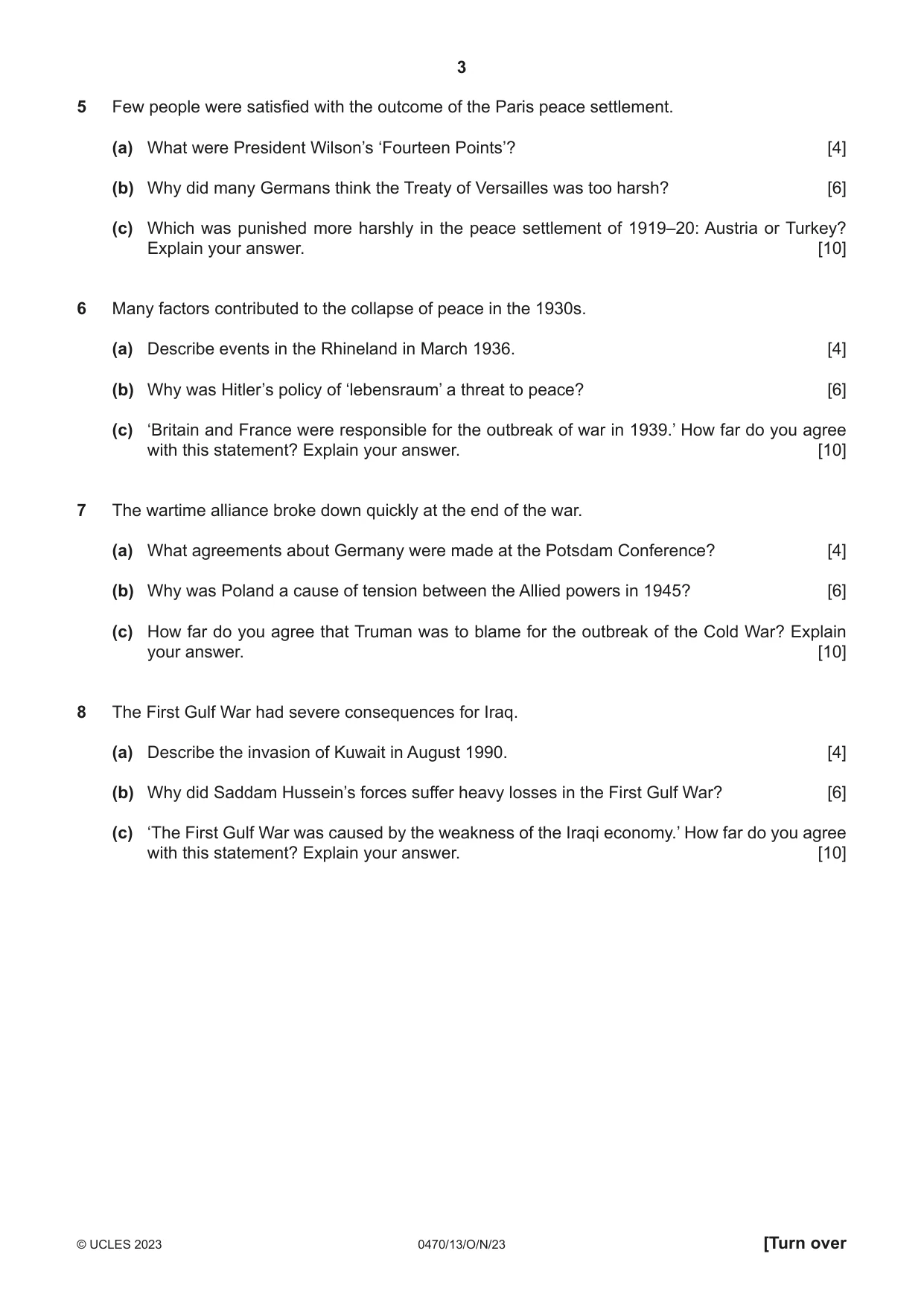 Cambridge IGCSE History 0470 2023 Oct/Nov Paper 1 · Variant 3 question paper, page 3 of 12