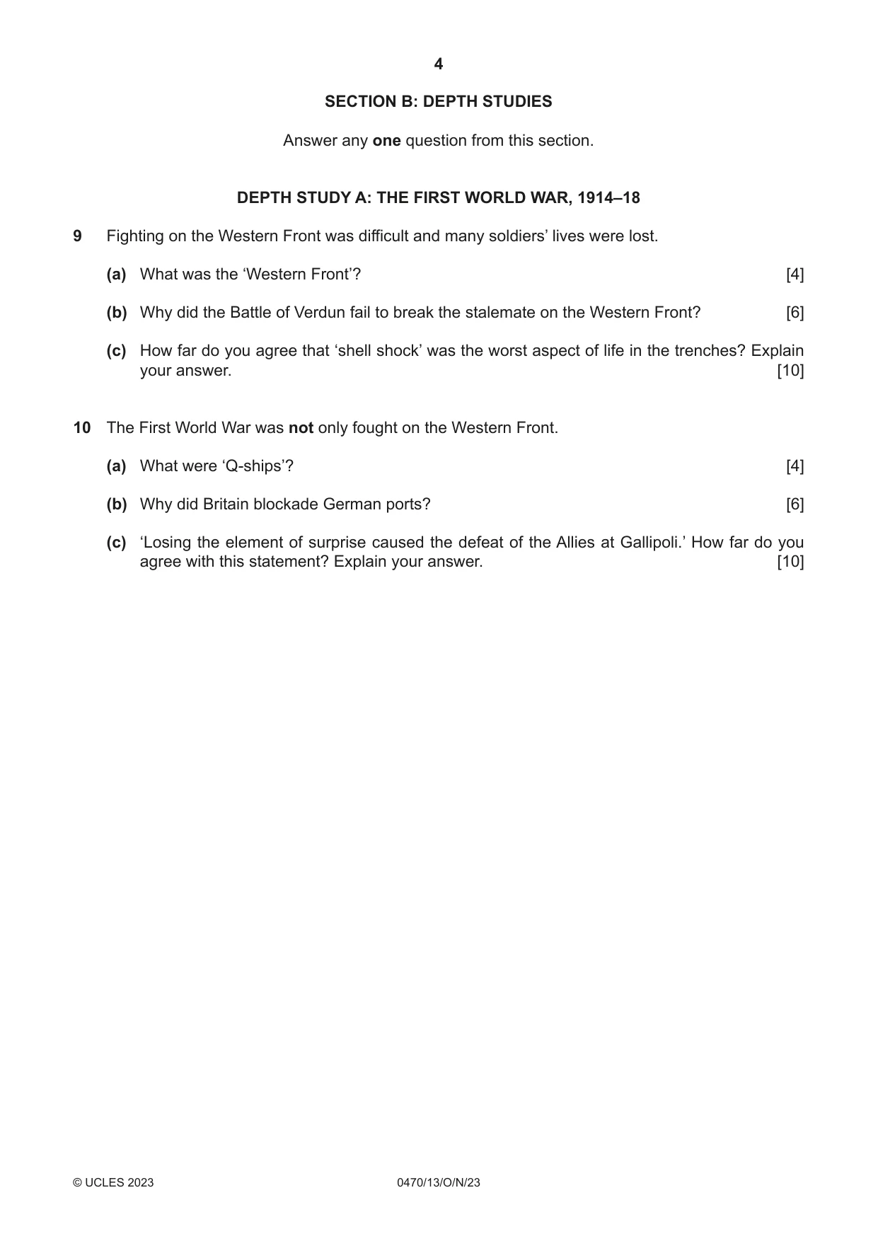 Cambridge IGCSE History 0470 2023 Oct/Nov Paper 1 · Variant 3 question paper, page 4 of 12