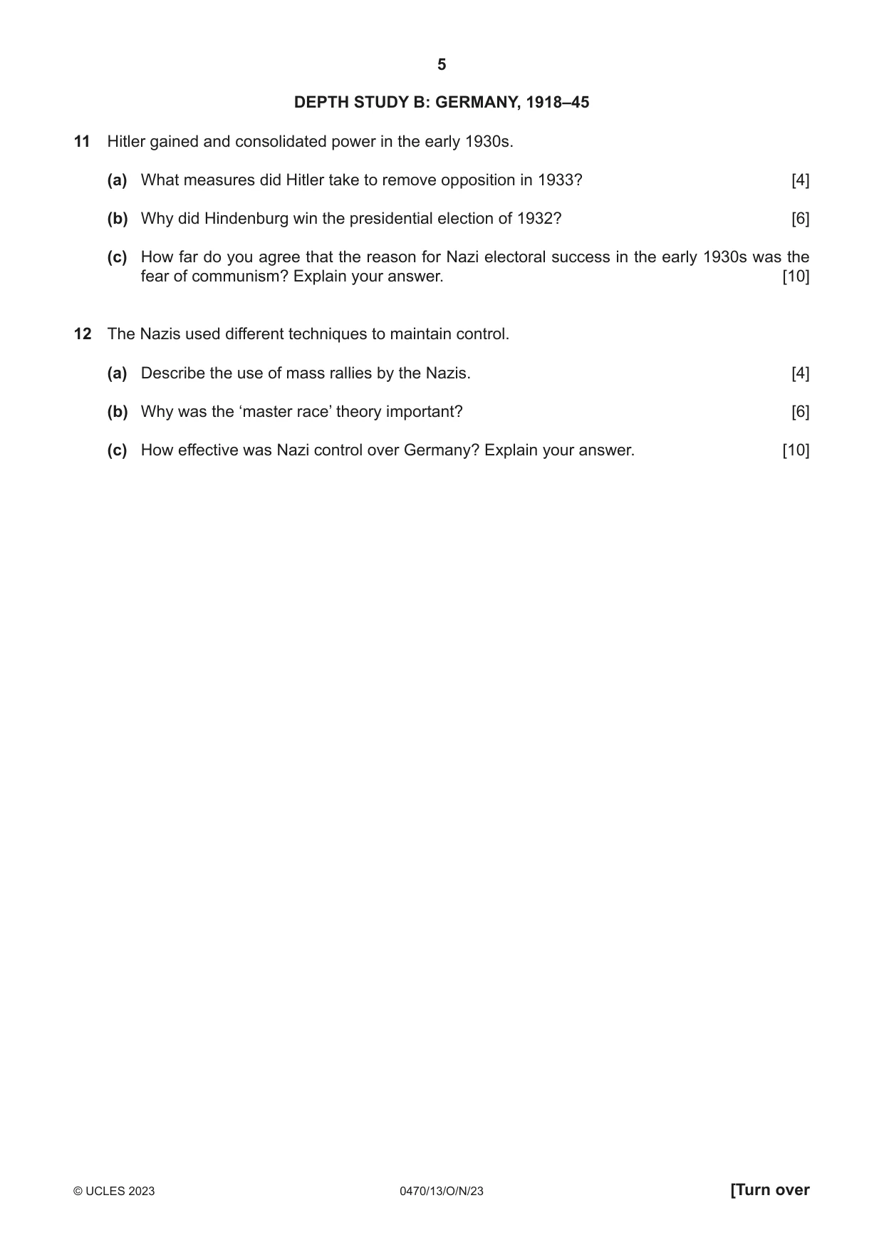Cambridge IGCSE History 0470 2023 Oct/Nov Paper 1 · Variant 3 question paper, page 5 of 12
