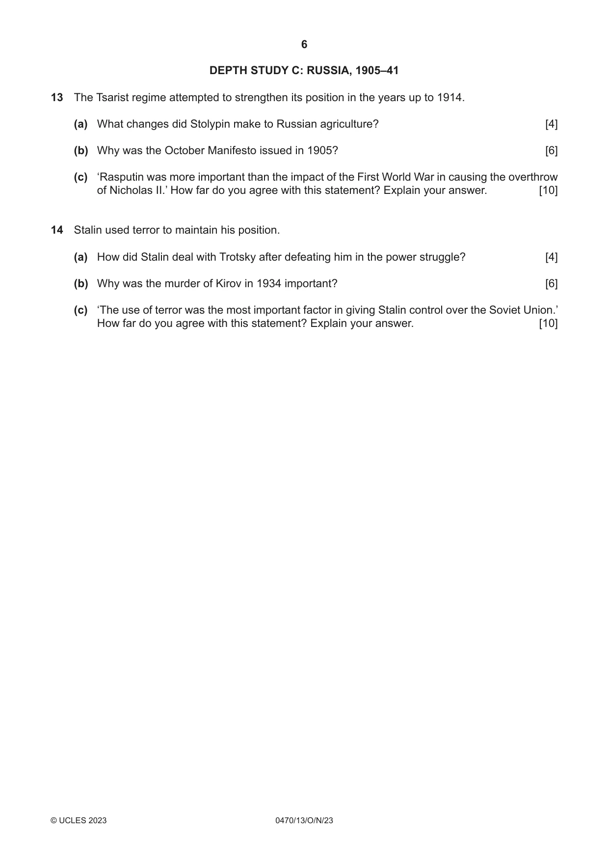 Cambridge IGCSE History 0470 2023 Oct/Nov Paper 1 · Variant 3 question paper, page 6 of 12