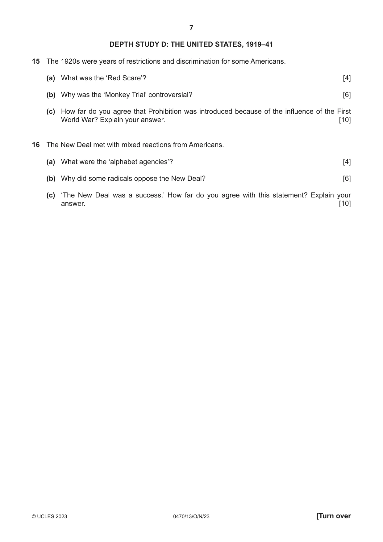 Cambridge IGCSE History 0470 2023 Oct/Nov Paper 1 · Variant 3 question paper, page 7 of 12