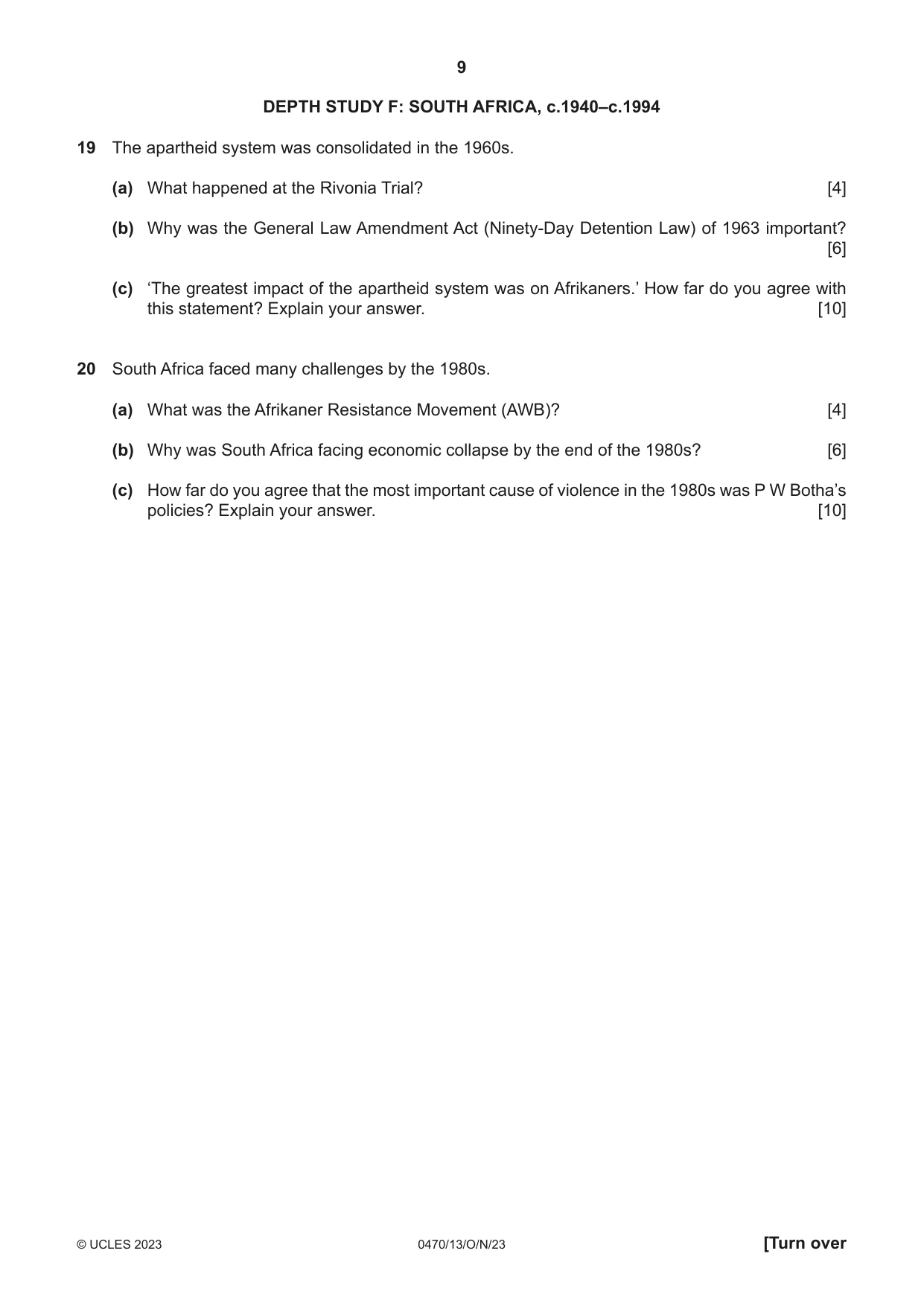 Cambridge IGCSE History 0470 2023 Oct/Nov Paper 1 · Variant 3 question paper, page 9 of 12