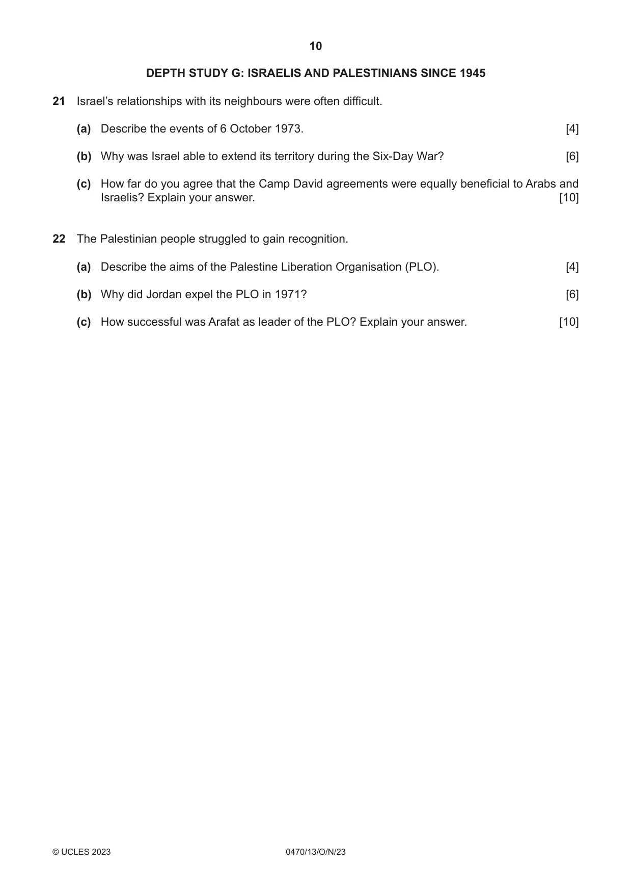 Cambridge IGCSE History 0470 2023 Oct/Nov Paper 1 · Variant 3 question paper, page 10 of 12