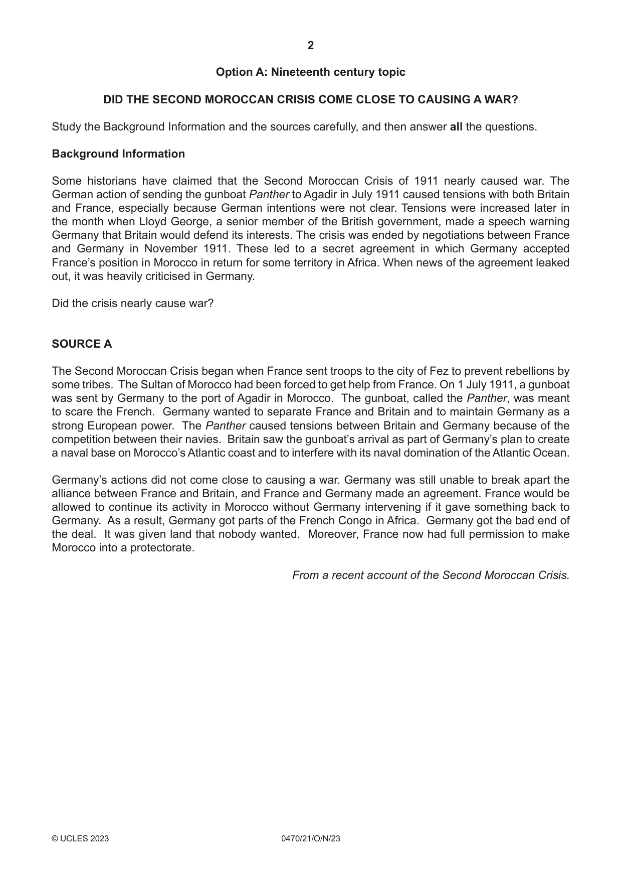 Cambridge IGCSE History 0470 2023 Oct/Nov Paper 2 · Variant 1 question paper, page 2 of 12