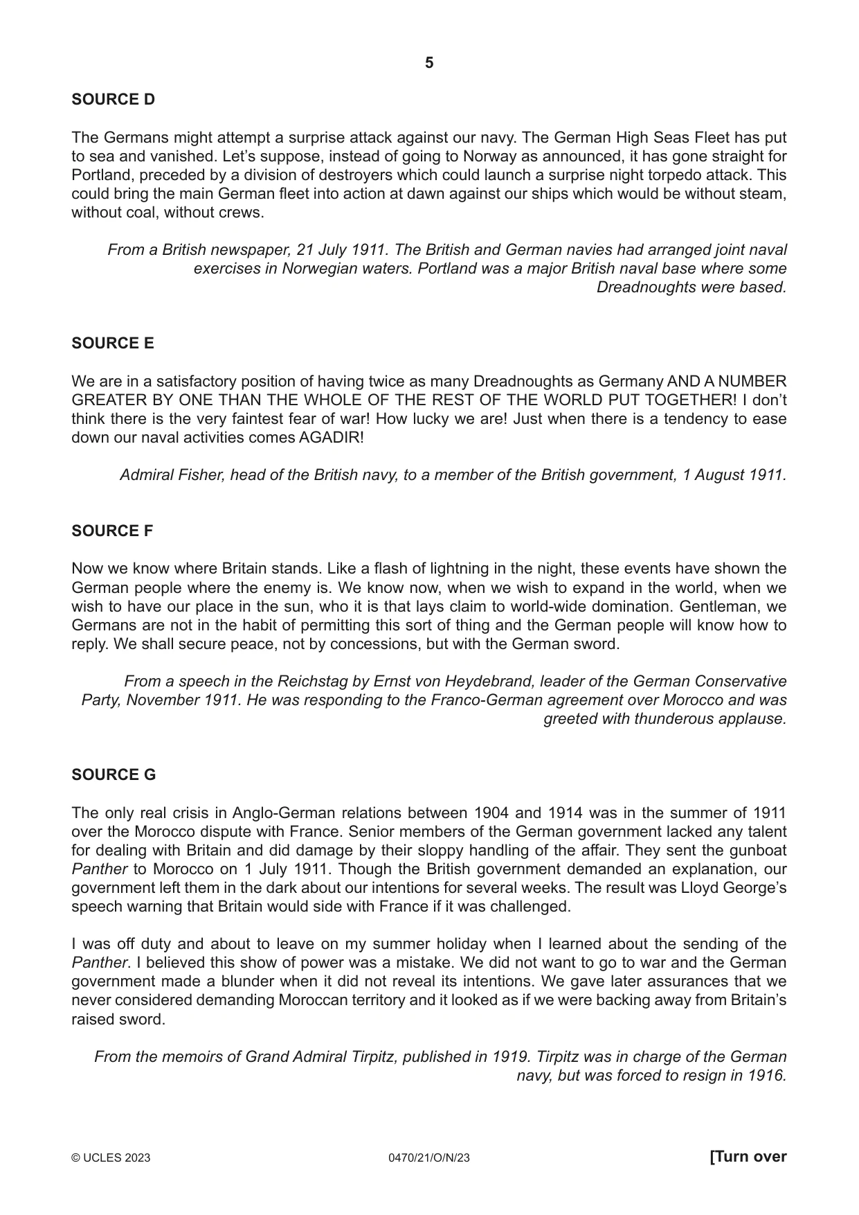 Cambridge IGCSE History 0470 2023 Oct/Nov Paper 2 · Variant 1 question paper, page 5 of 12
