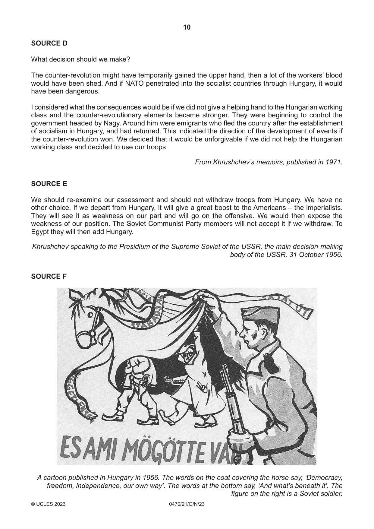Cambridge IGCSE History 0470 2023 Oct/Nov Paper 2 · Variant 1 question paper, page 10 of 12