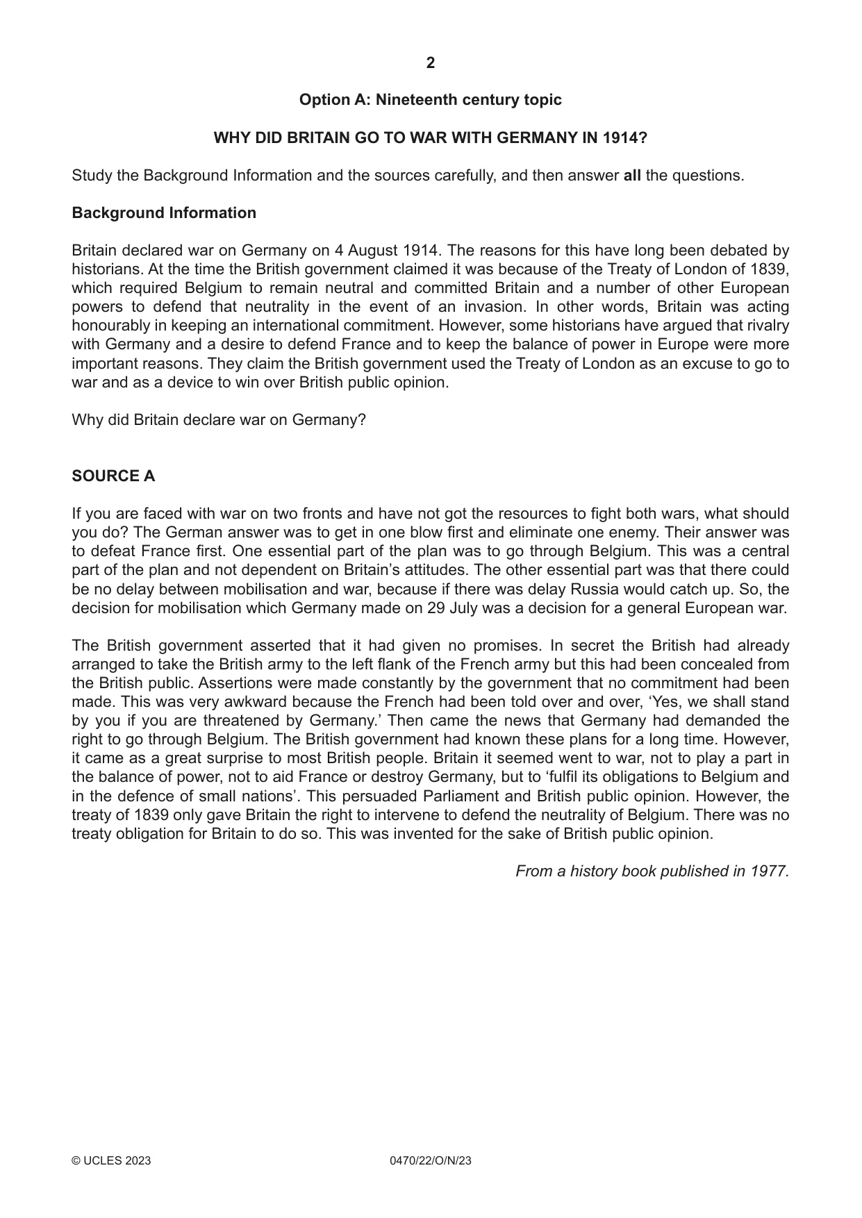 Cambridge IGCSE History 0470 2023 Oct/Nov Paper 2 · Variant 2 question paper, page 2 of 16