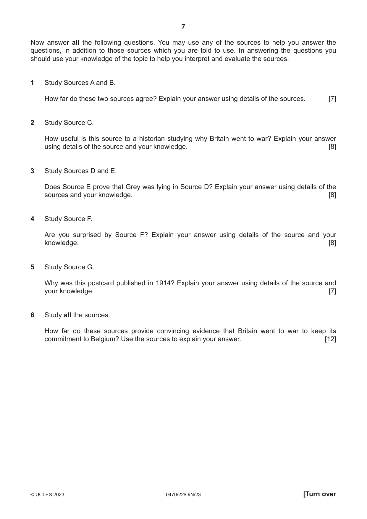 Cambridge IGCSE History 0470 2023 Oct/Nov Paper 2 · Variant 2 question paper, page 7 of 16