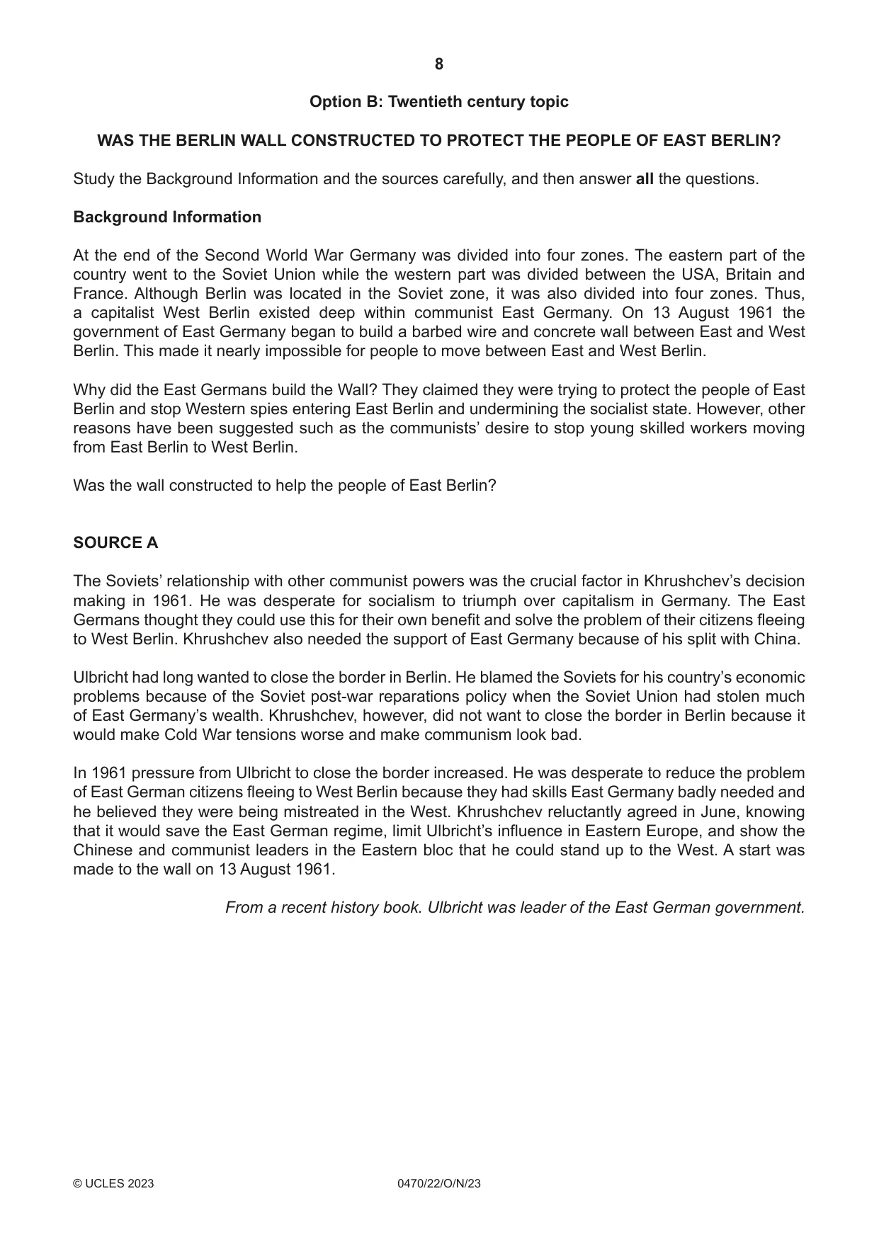 Cambridge IGCSE History 0470 2023 Oct/Nov Paper 2 · Variant 2 question paper, page 8 of 16