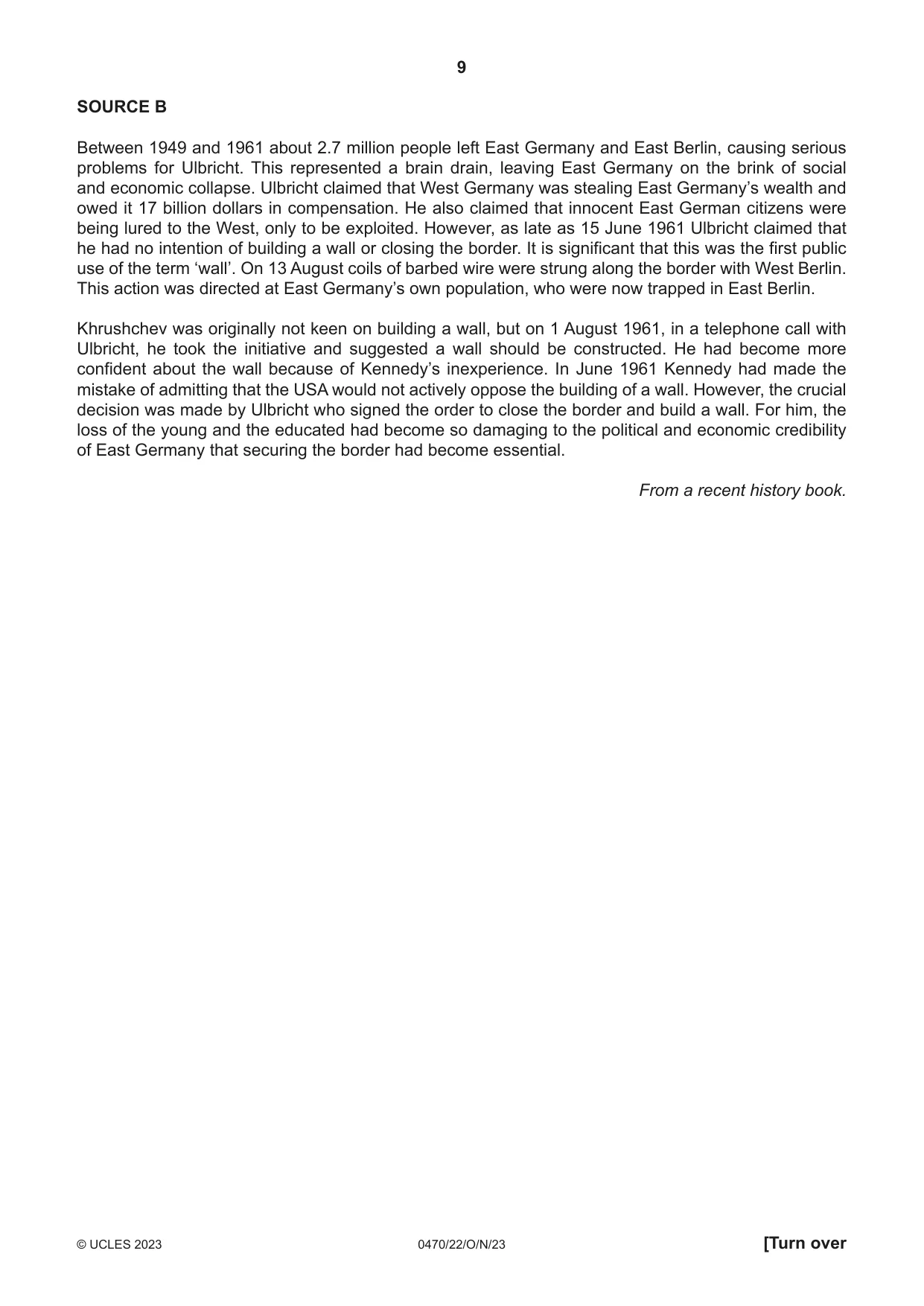 Cambridge IGCSE History 0470 2023 Oct/Nov Paper 2 · Variant 2 question paper, page 9 of 16