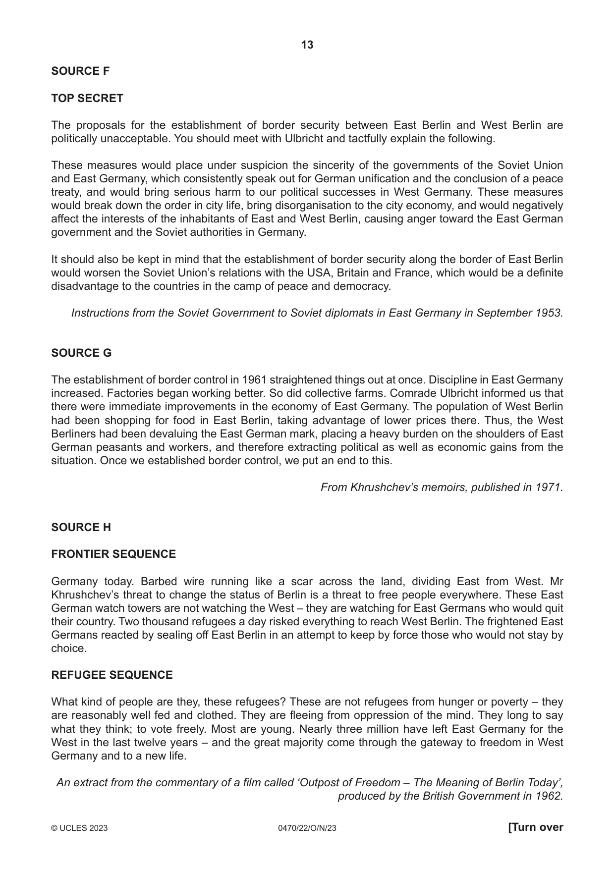 Cambridge IGCSE History 0470 2023 Oct/Nov Paper 2 · Variant 2 question paper, page 13 of 16