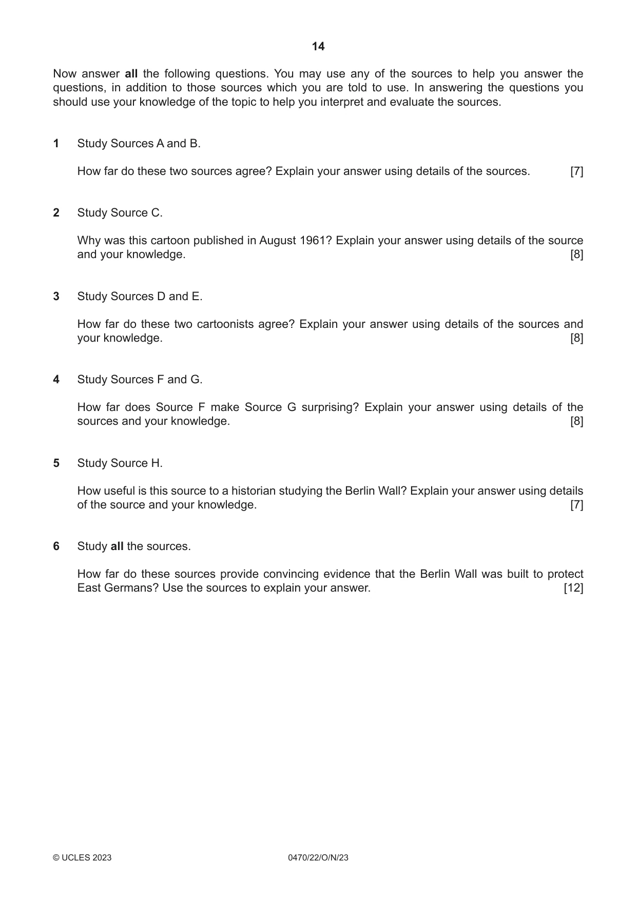 Cambridge IGCSE History 0470 2023 Oct/Nov Paper 2 · Variant 2 question paper, page 14 of 16