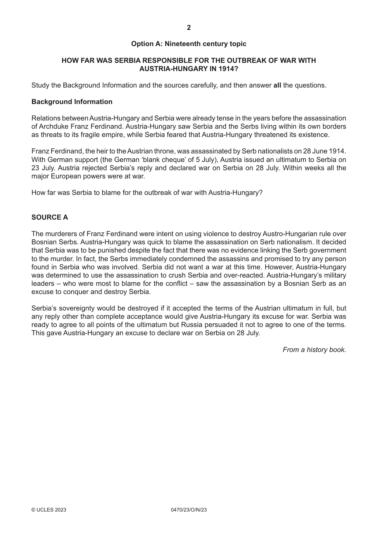 Cambridge IGCSE History 0470 2023 Oct/Nov Paper 2 · Variant 3 question paper, page 2 of 16