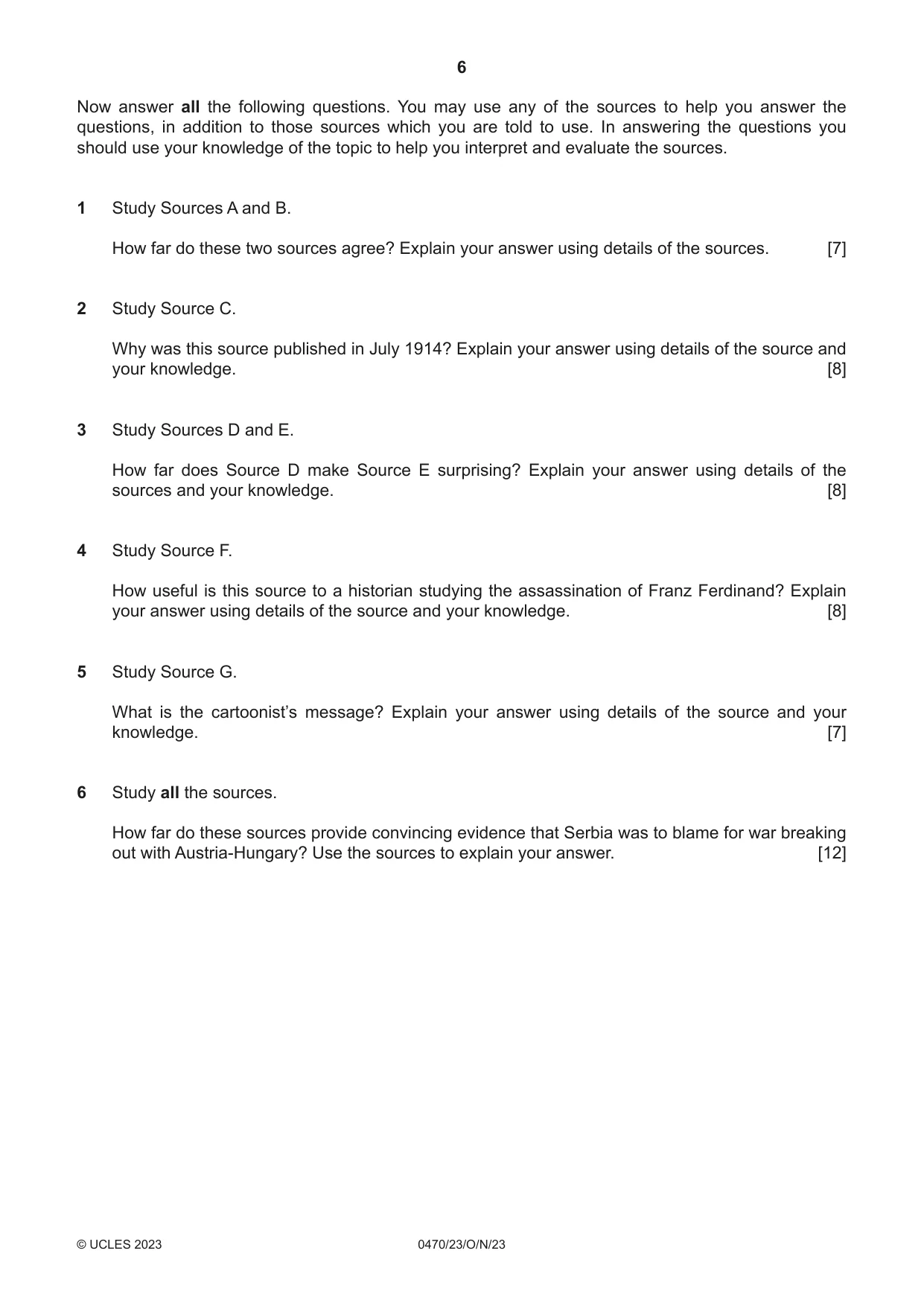 Cambridge IGCSE History 0470 2023 Oct/Nov Paper 2 · Variant 3 question paper, page 6 of 16