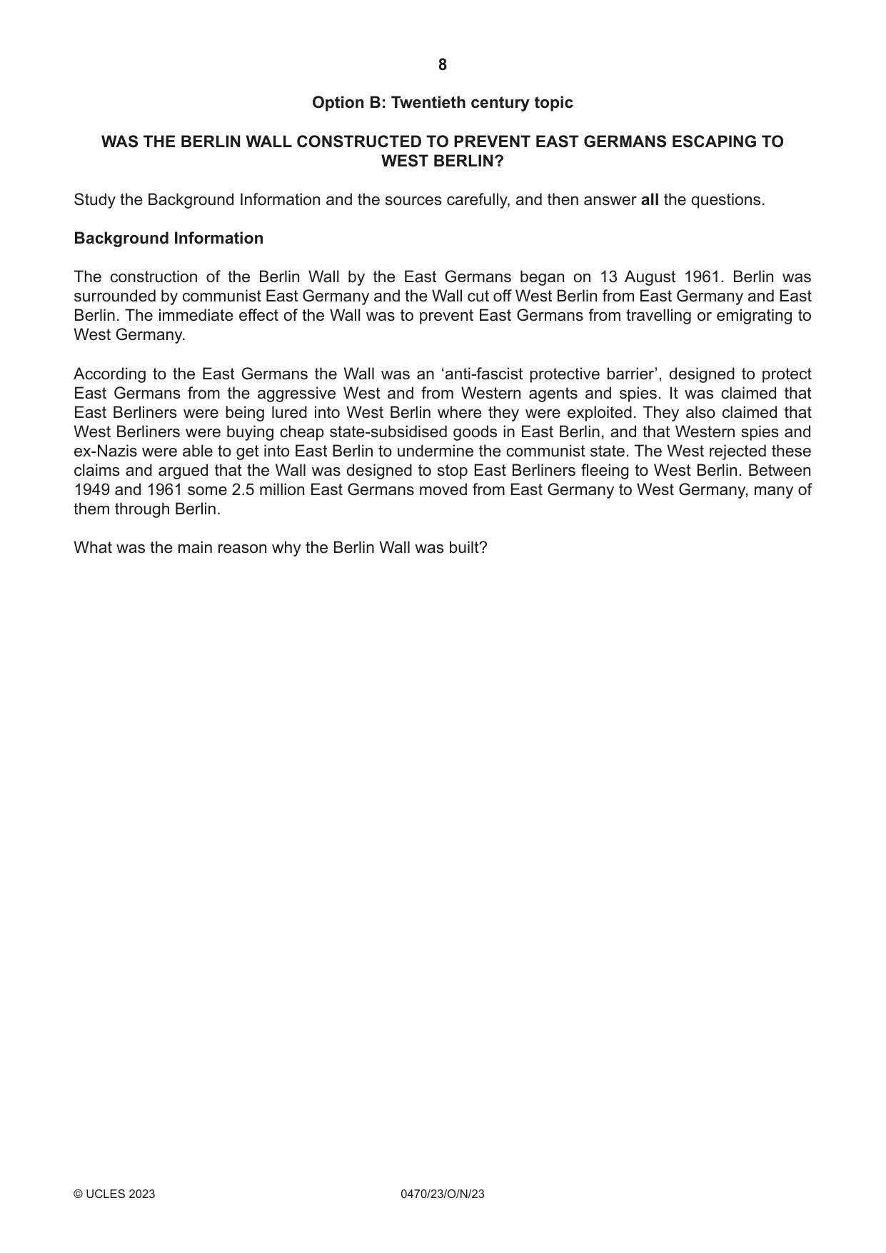 Cambridge IGCSE History 0470 2023 Oct/Nov Paper 2 · Variant 3 question paper, page 8 of 16
