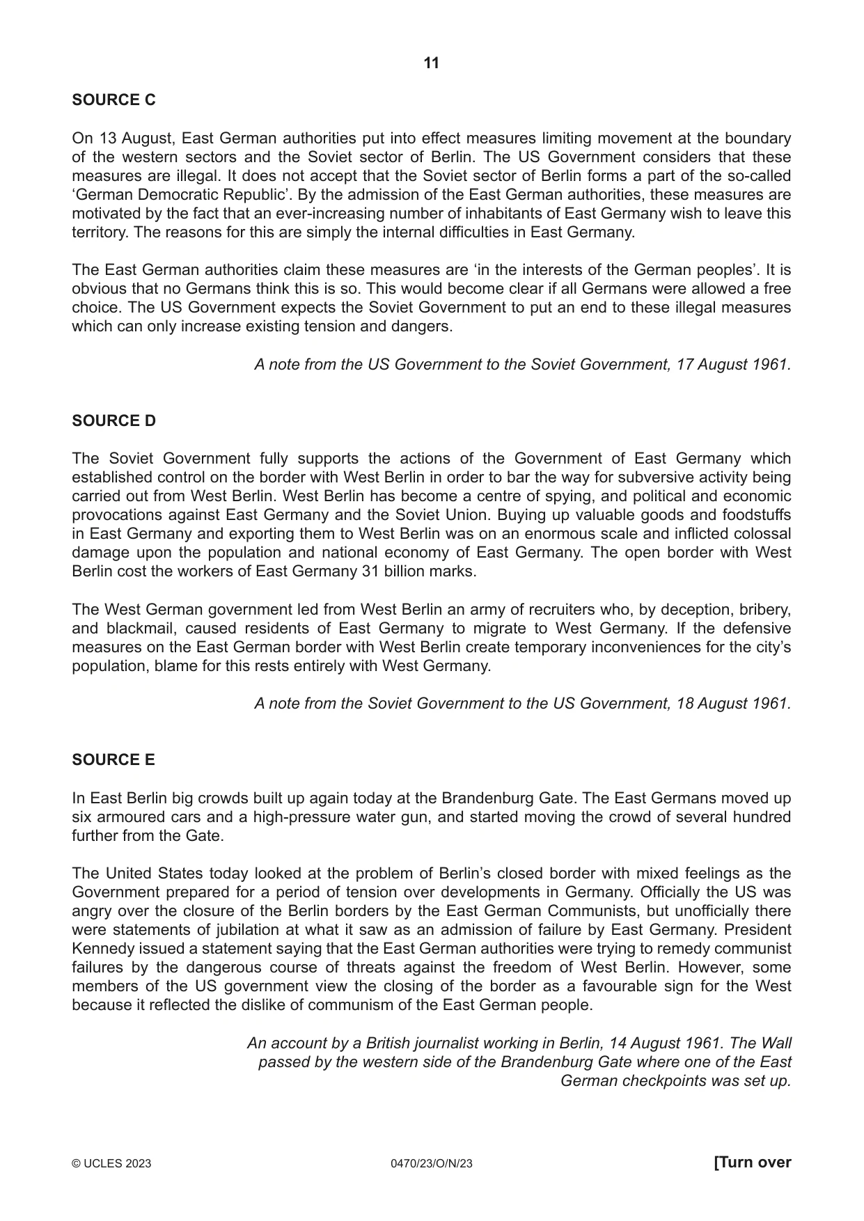 Cambridge IGCSE History 0470 2023 Oct/Nov Paper 2 · Variant 3 question paper, page 11 of 16