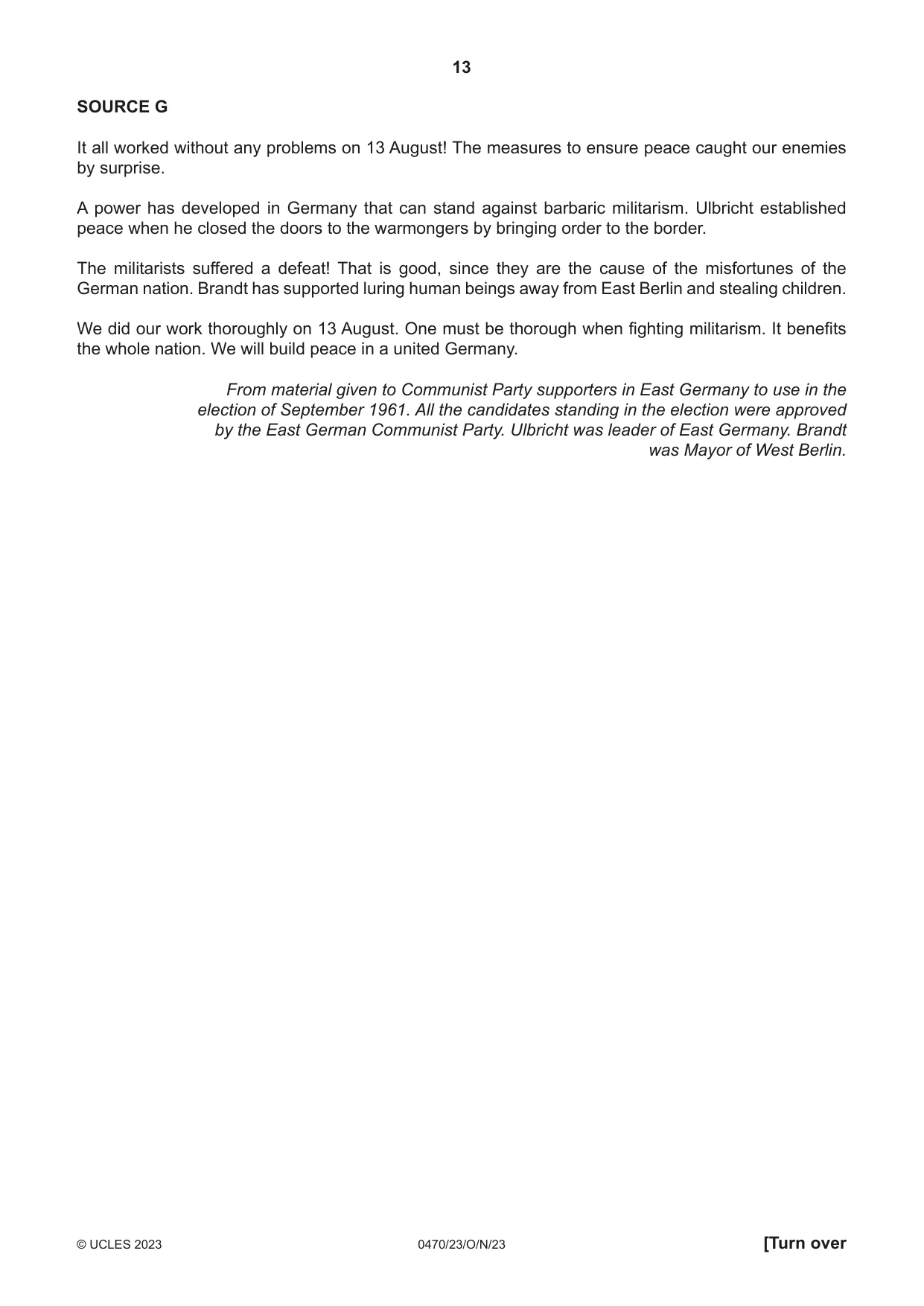 Cambridge IGCSE History 0470 2023 Oct/Nov Paper 2 · Variant 3 question paper, page 13 of 16