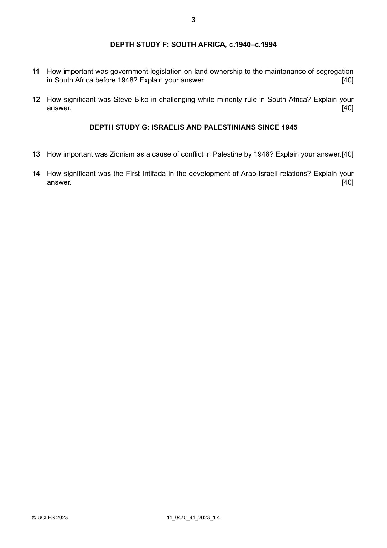 Cambridge IGCSE History 0470 2023 Oct/Nov Paper 4 · Variant 1 question paper, page 3 of 4