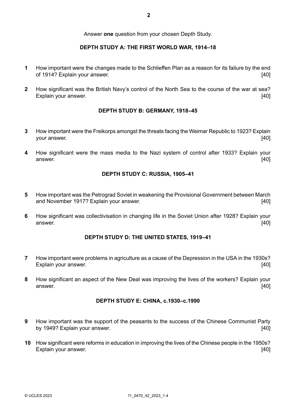 Cambridge IGCSE History 0470 2023 Oct/Nov Paper 4 · Variant 2 question paper, page 2 of 4
