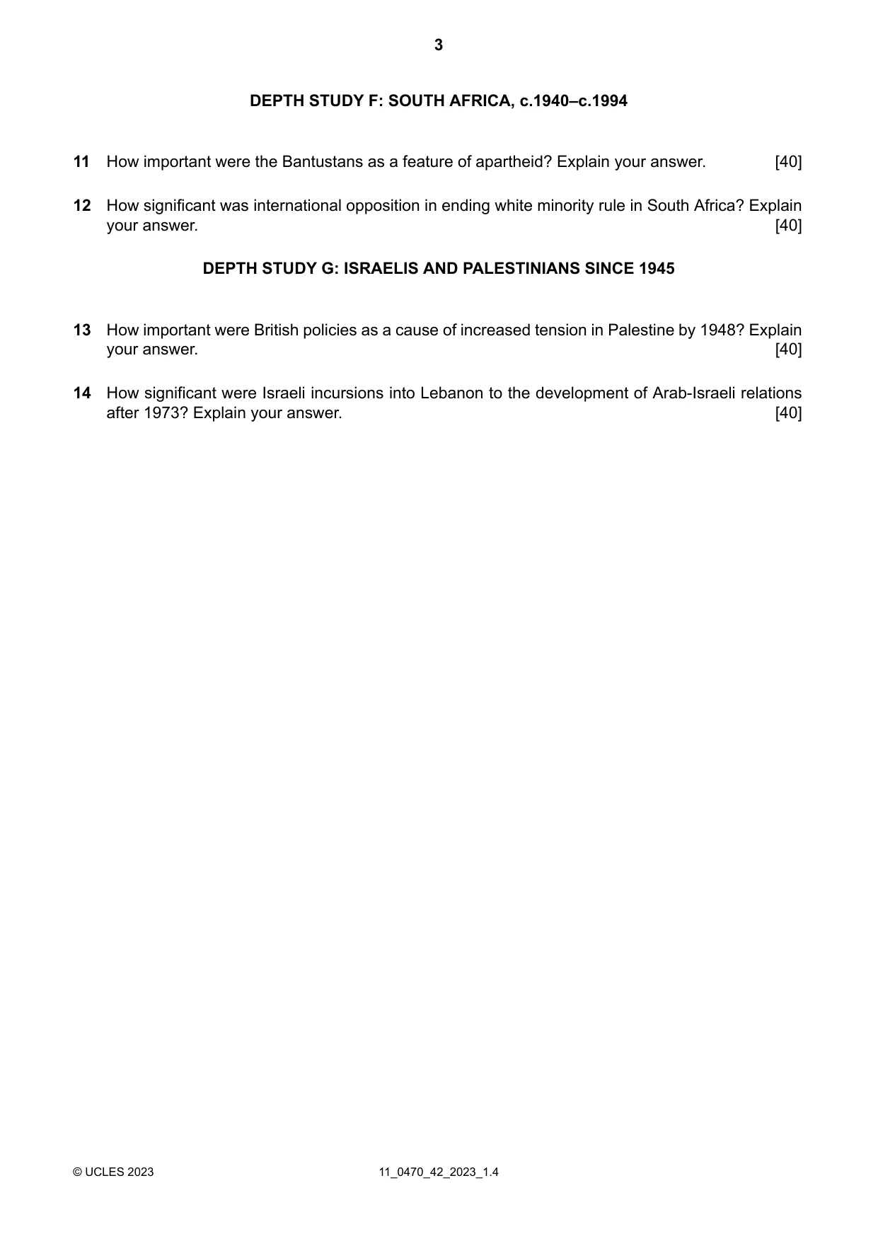 Cambridge IGCSE History 0470 2023 Oct/Nov Paper 4 · Variant 2 question paper, page 3 of 4