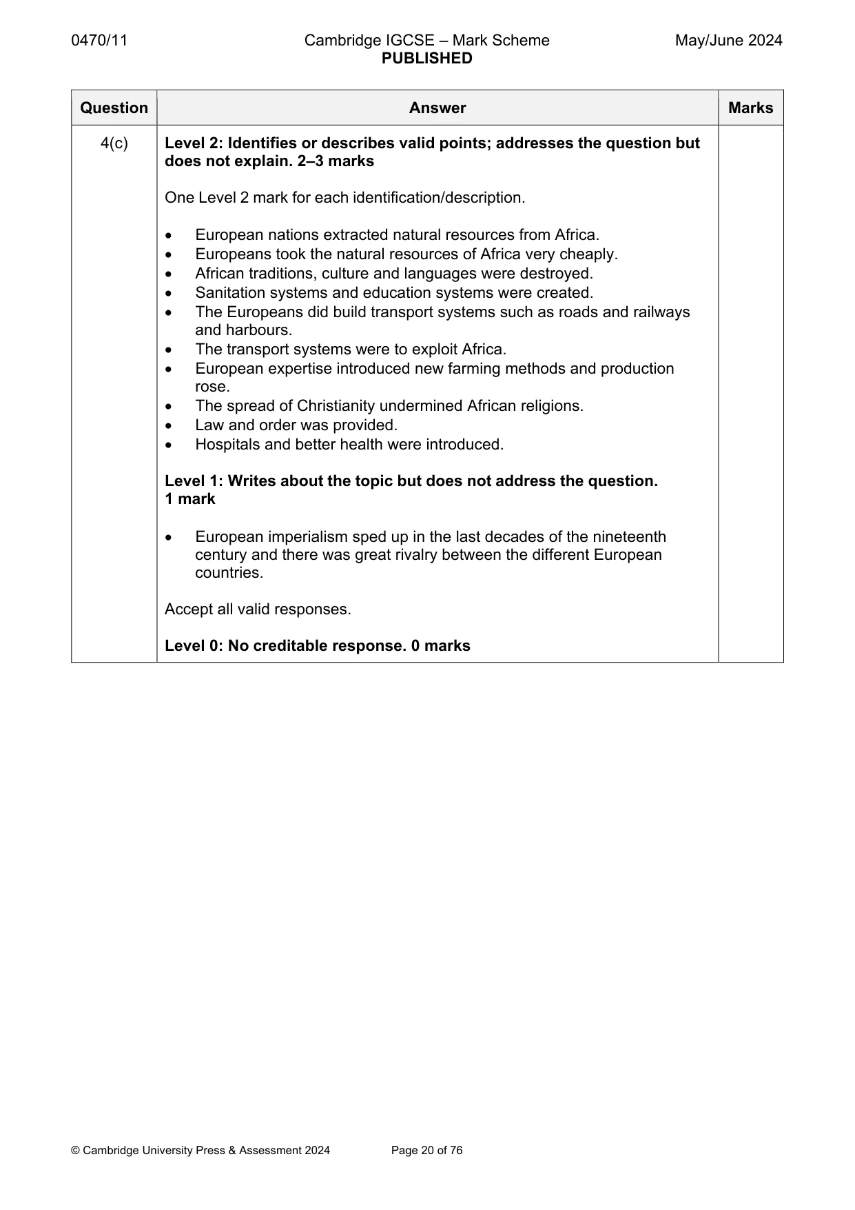 Mark scheme, page 20 of 76