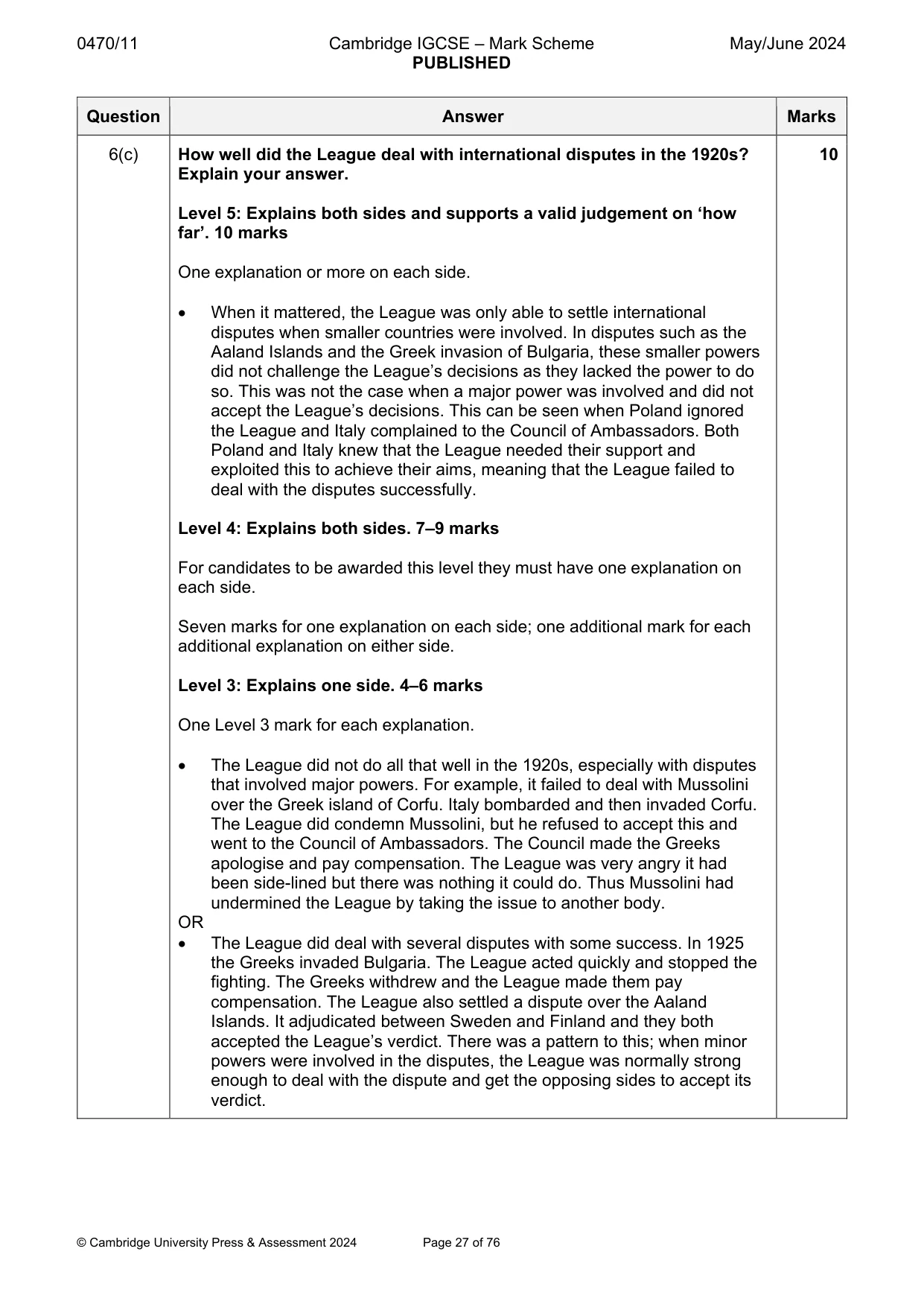 Mark scheme, page 27 of 76