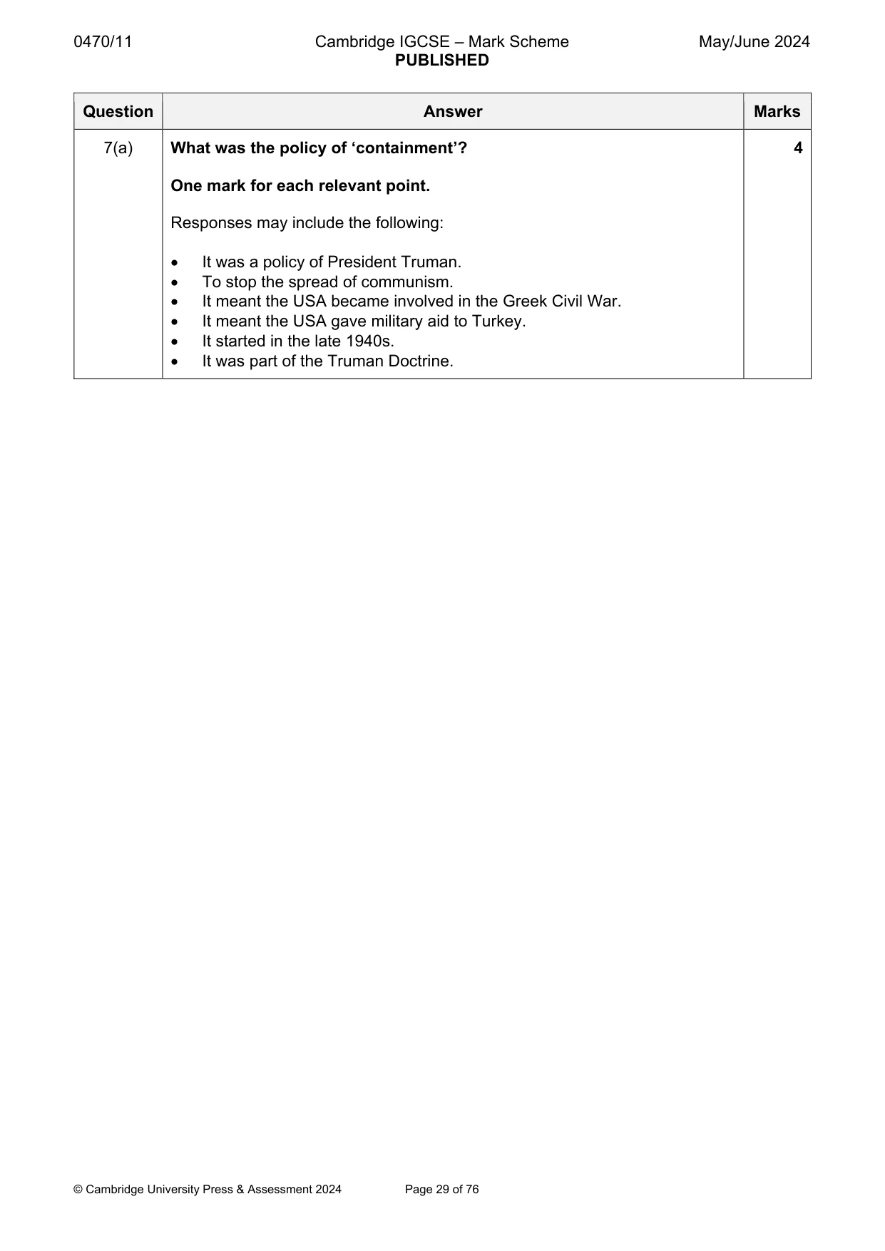 Mark scheme, page 29 of 76