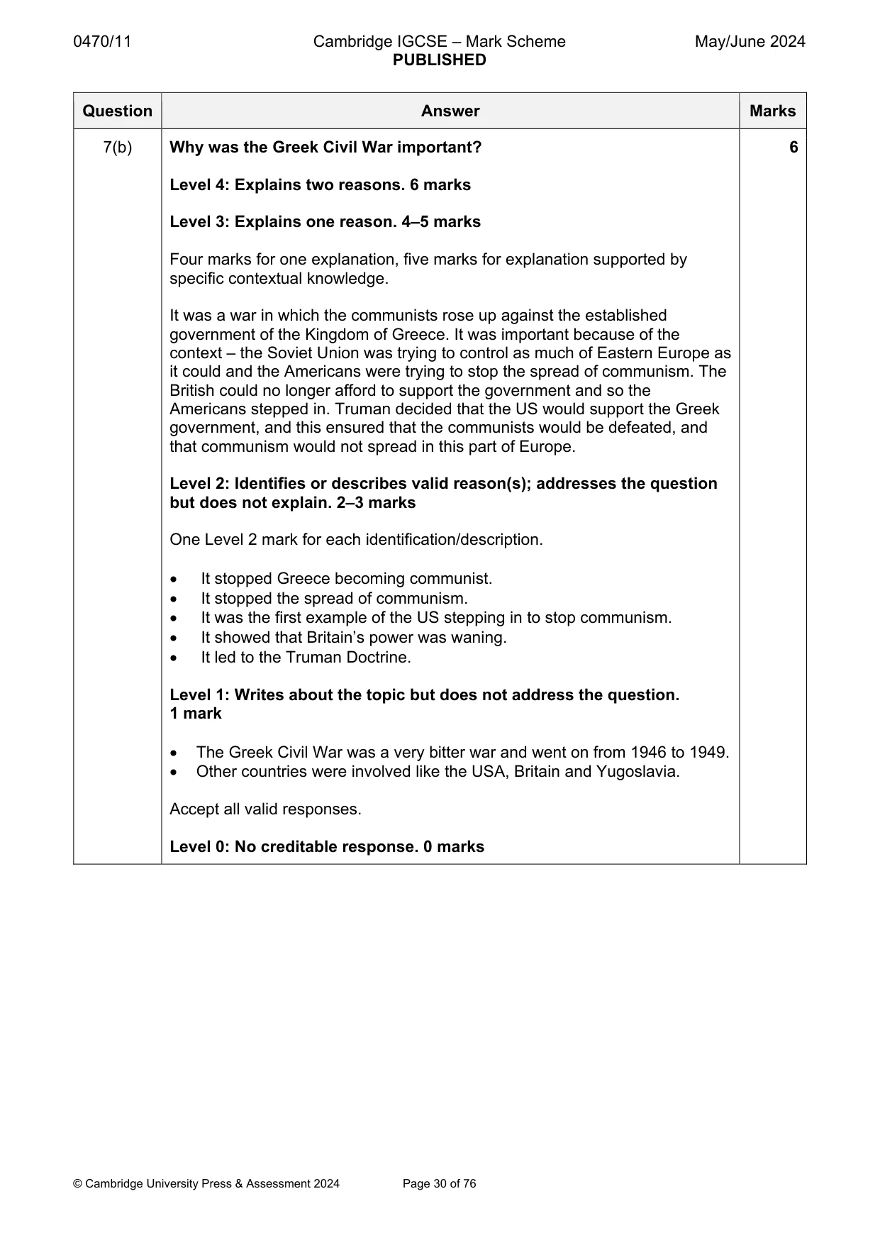 Mark scheme, page 30 of 76