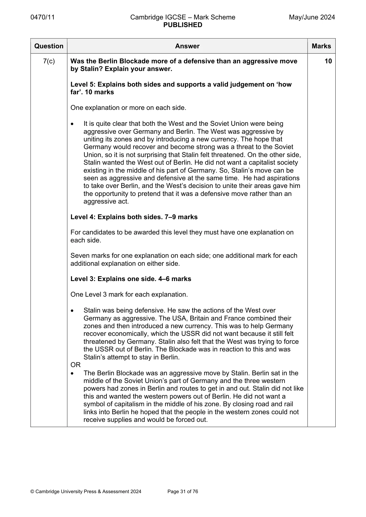 Mark scheme, page 31 of 76