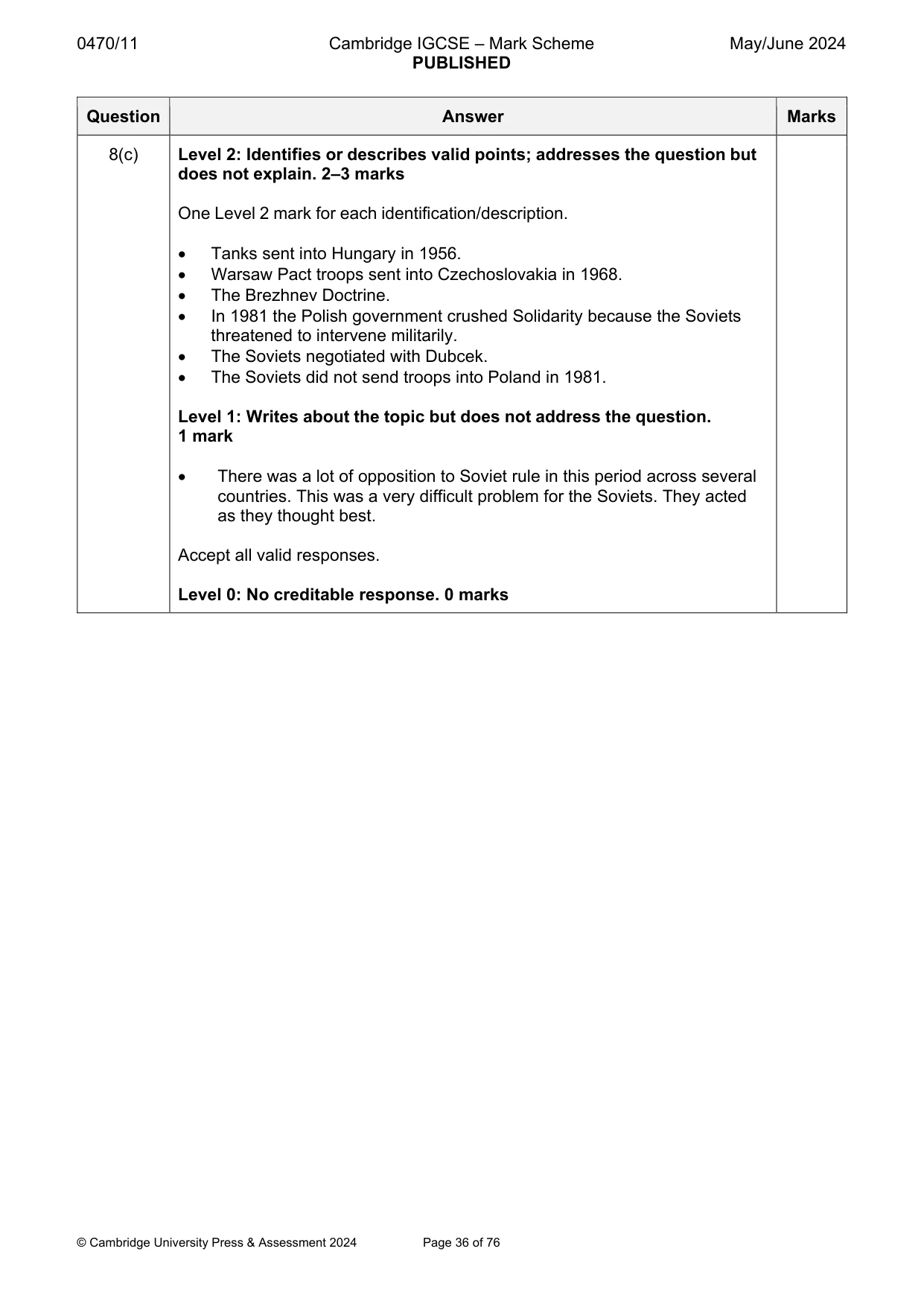 Mark scheme, page 36 of 76