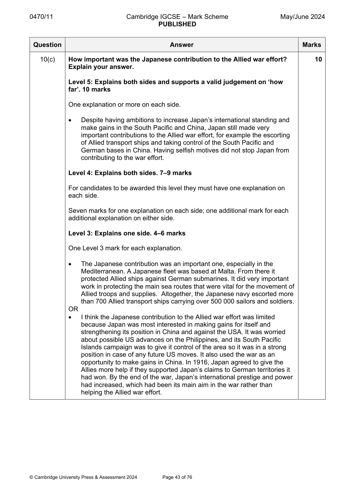 Mark scheme, page 43 of 76