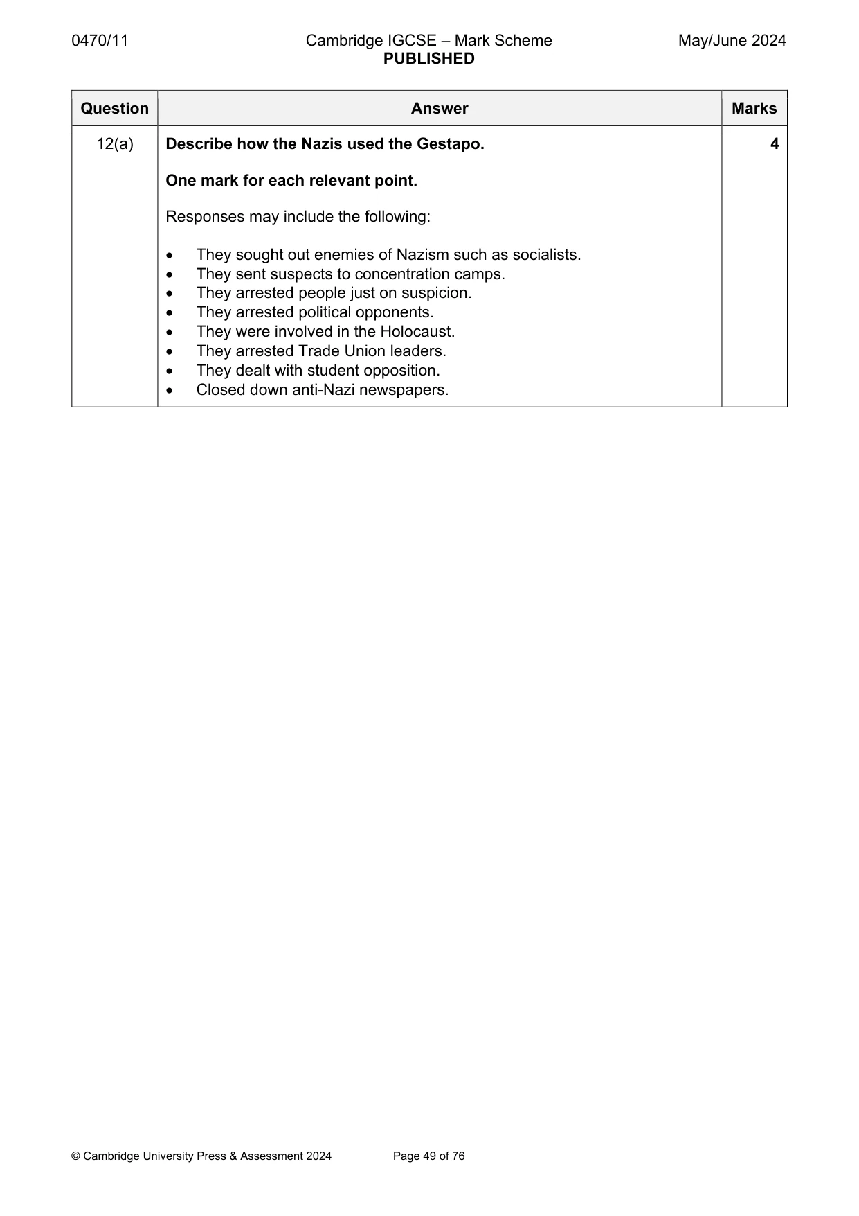 Mark scheme, page 49 of 76