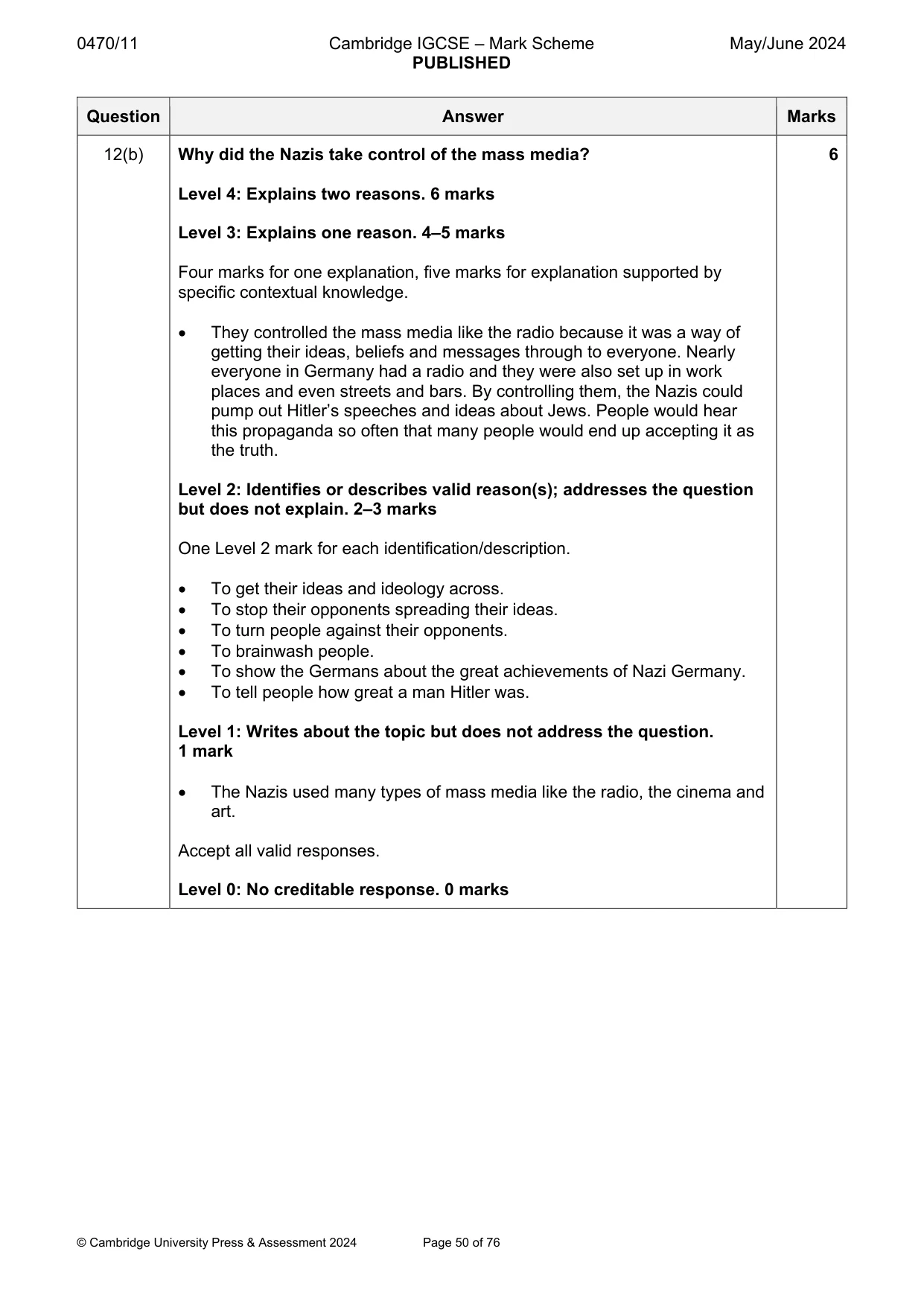 Mark scheme, page 50 of 76