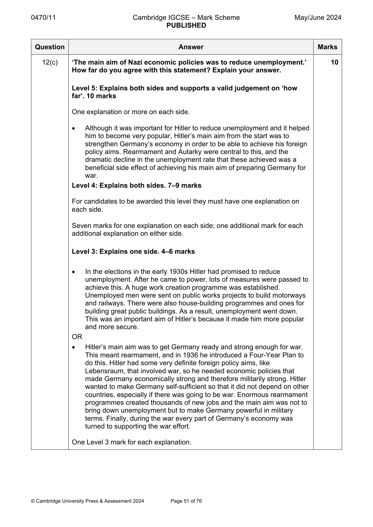 Mark scheme, page 51 of 76