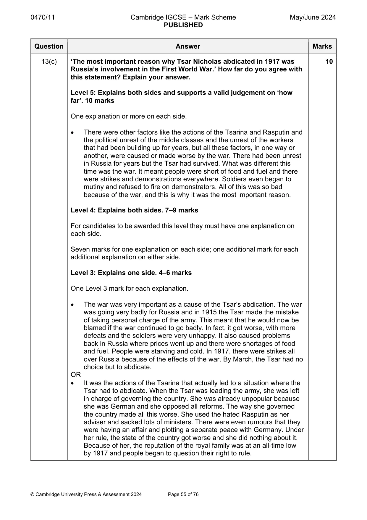 Mark scheme, page 55 of 76