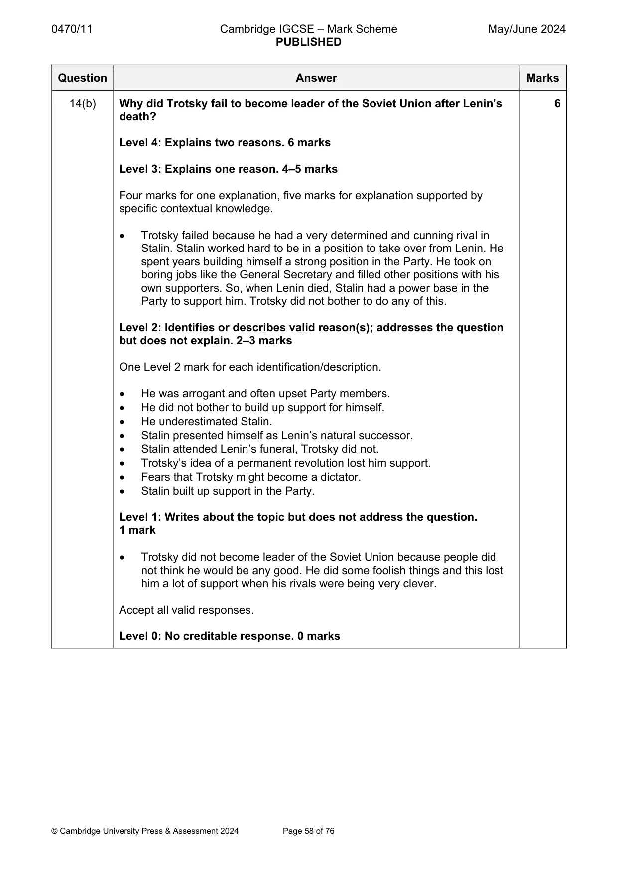 Mark scheme, page 58 of 76
