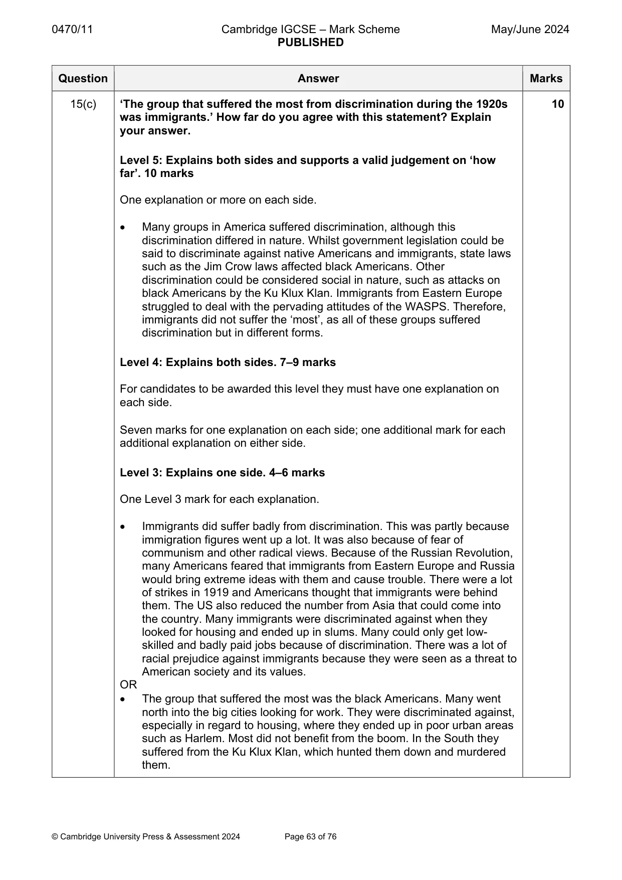 Mark scheme, page 63 of 76