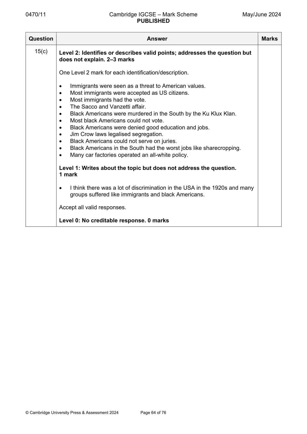 Mark scheme, page 64 of 76