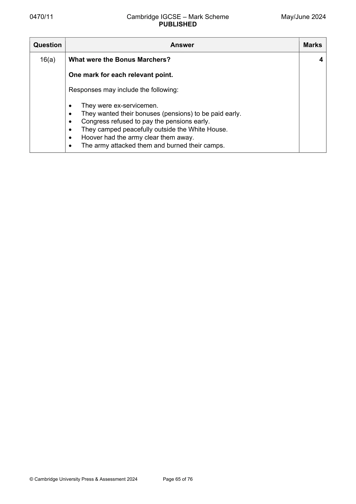 Mark scheme, page 65 of 76