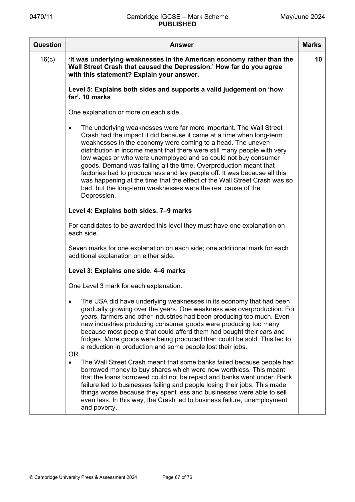 Mark scheme, page 67 of 76