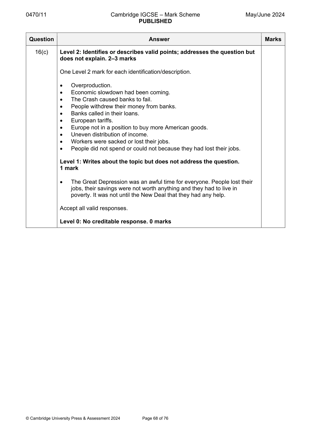 Mark scheme, page 68 of 76