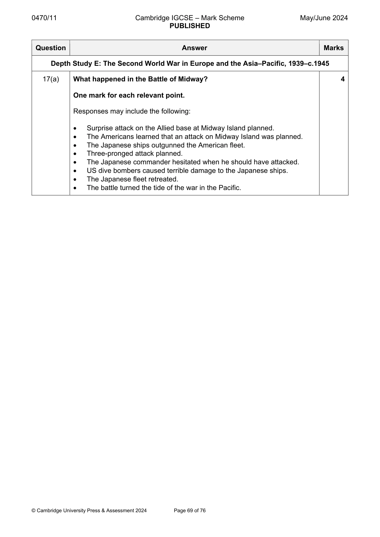 Mark scheme, page 69 of 76