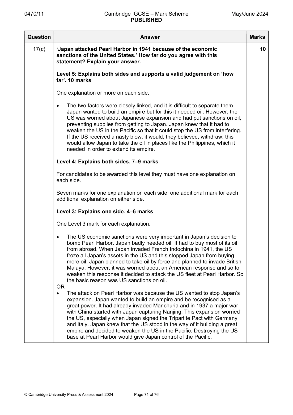 Mark scheme, page 71 of 76