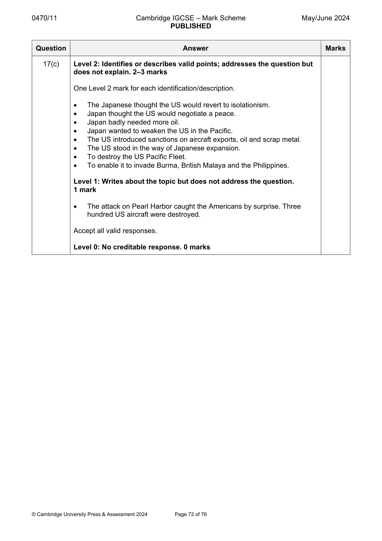 Mark scheme, page 72 of 76