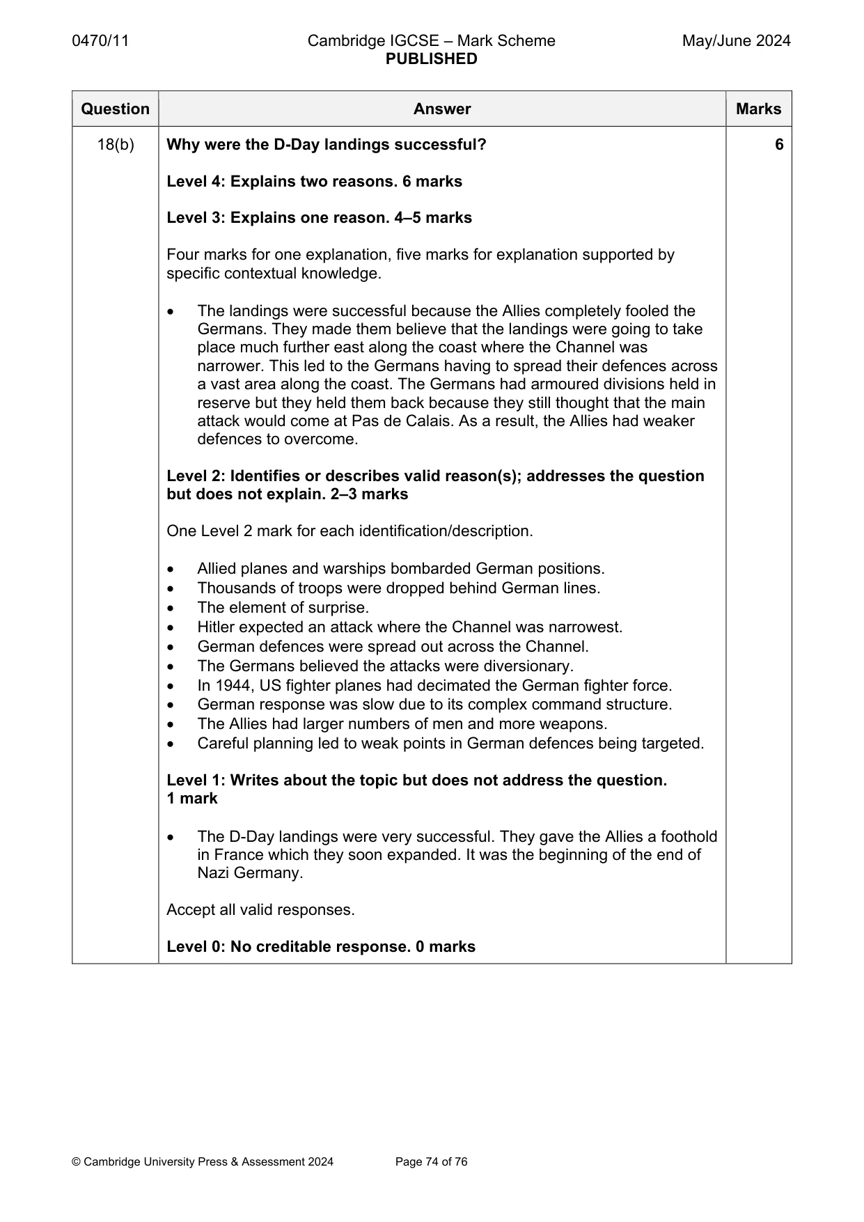 Mark scheme, page 74 of 76