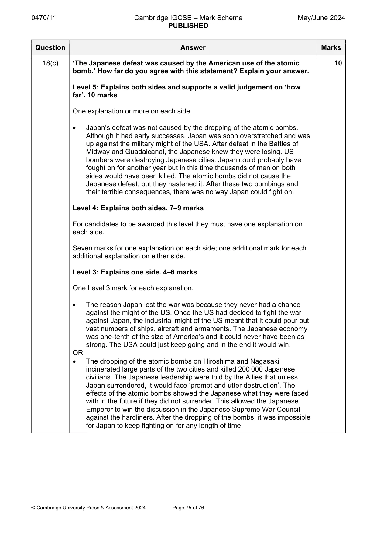 Mark scheme, page 75 of 76