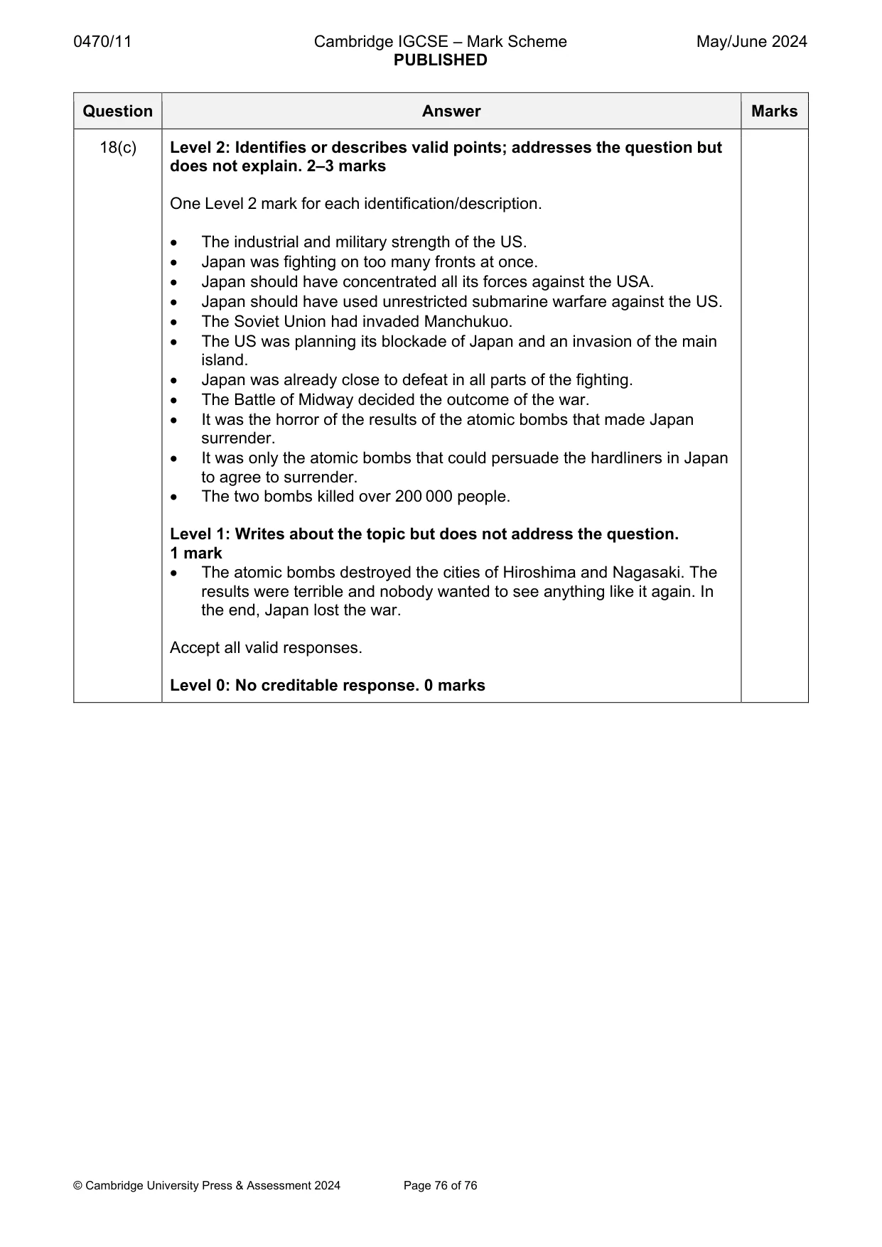 Mark scheme, page 76 of 76