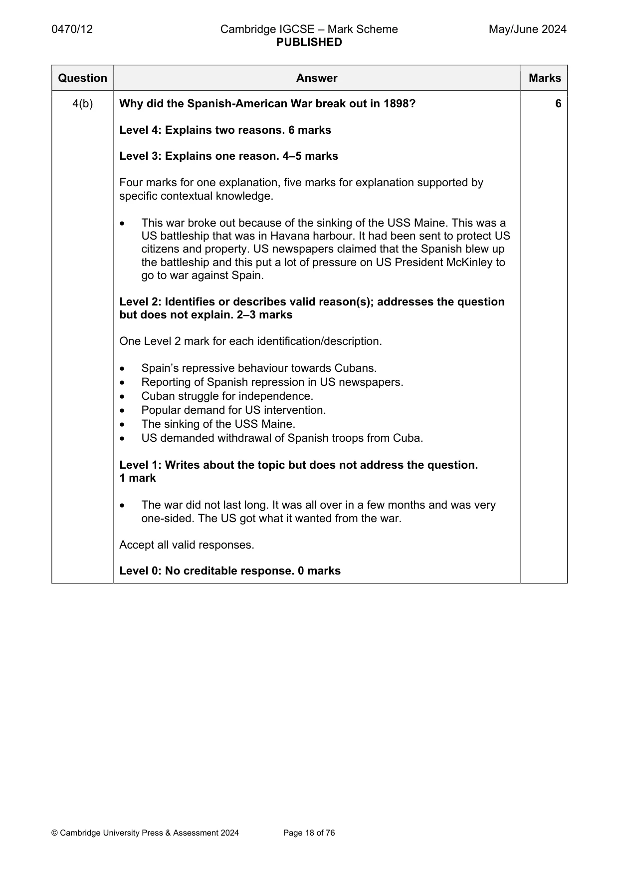 Mark scheme, page 18 of 76