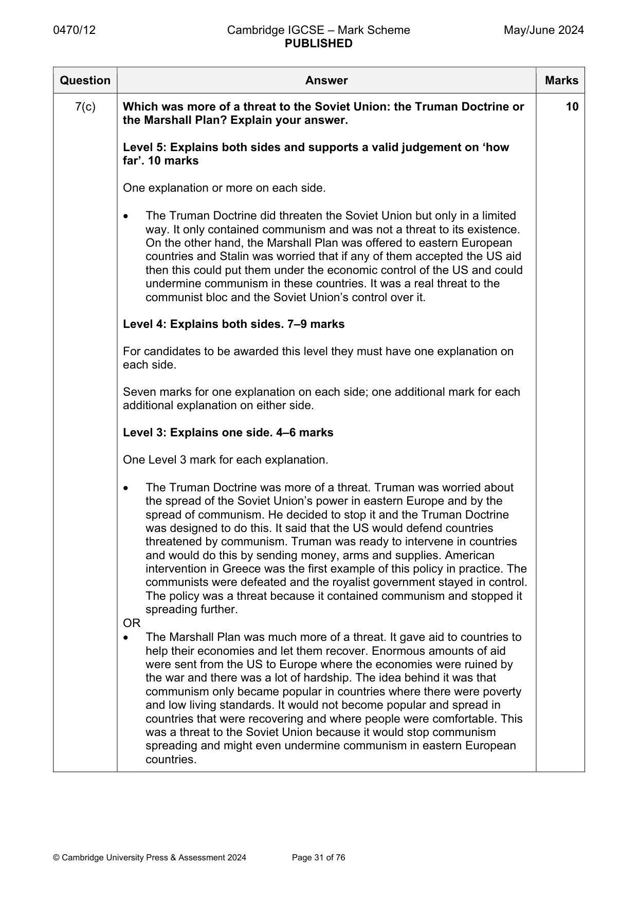 Mark scheme, page 31 of 76