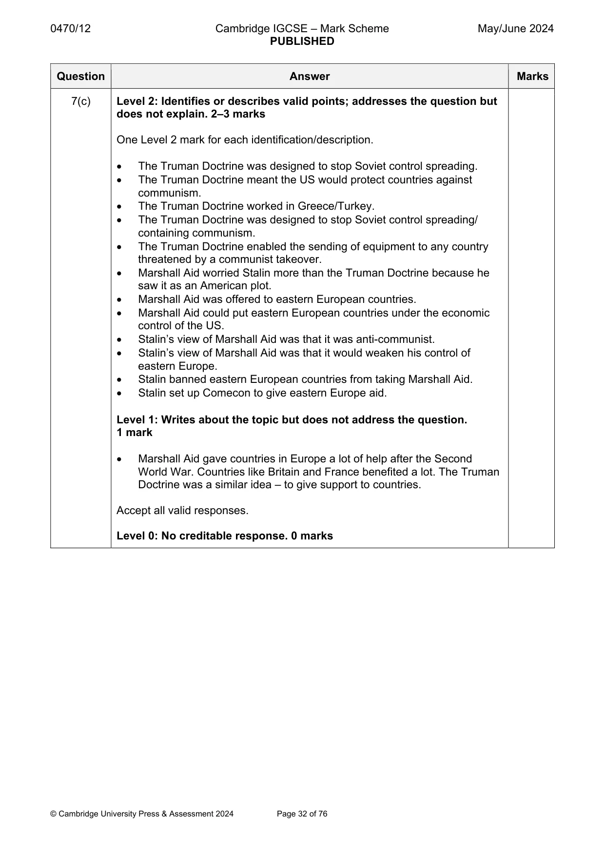 Mark scheme, page 32 of 76